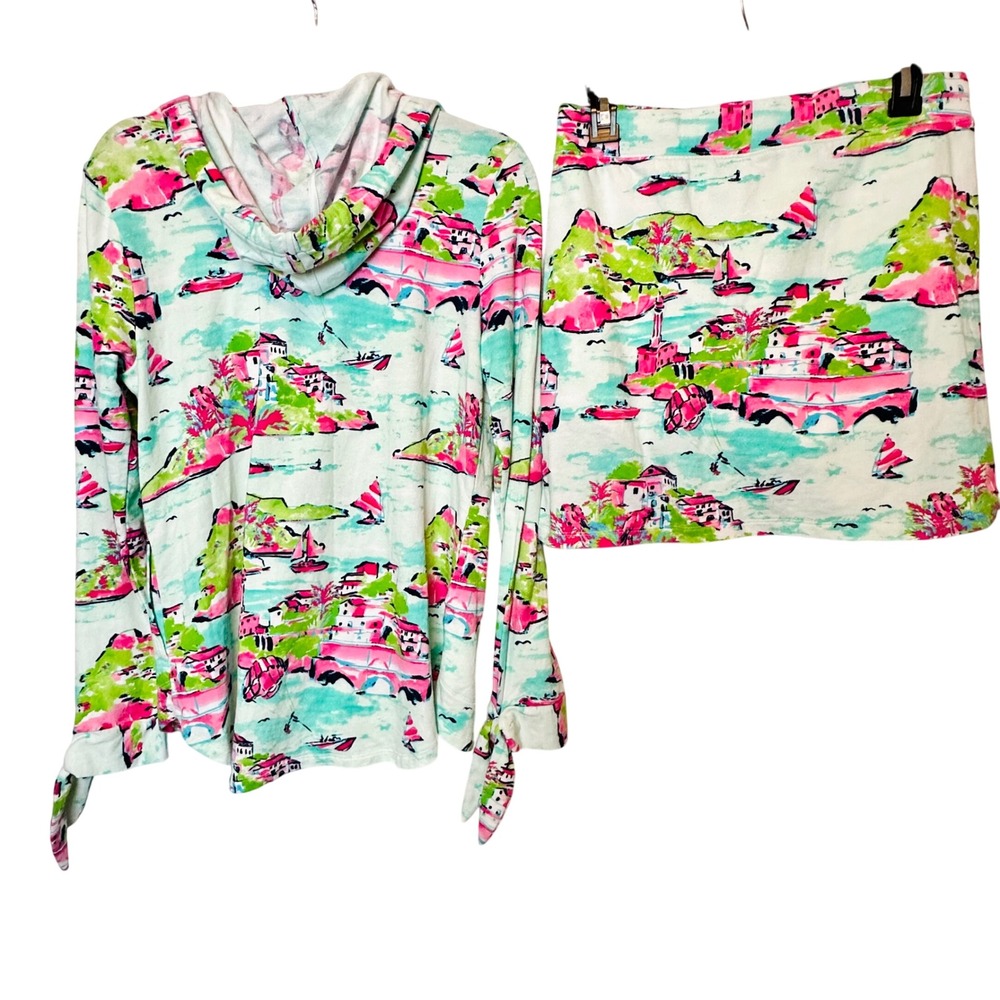 Crown & Ivy Womens Small Skirt/Skort Set Hoodie Zip Up Island Print Vacation